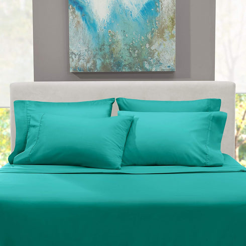 Nestl Extra Deep Pocket Split King Sheet Set - 7 PC Soft Microfiber Bedding Sheets & Pillowcases, Teal Blue/Green