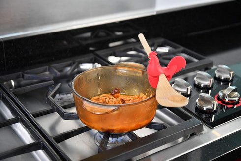 HOME-X Red Rooster Spoon Holder - Fun Kitchen Accessories, Pot/Pan Clip for Hostess Gifts