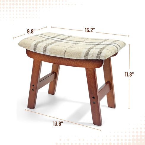 Bamboo Footrest Ottoman with Beige Striped Cushion and Brown Legs - Small Size