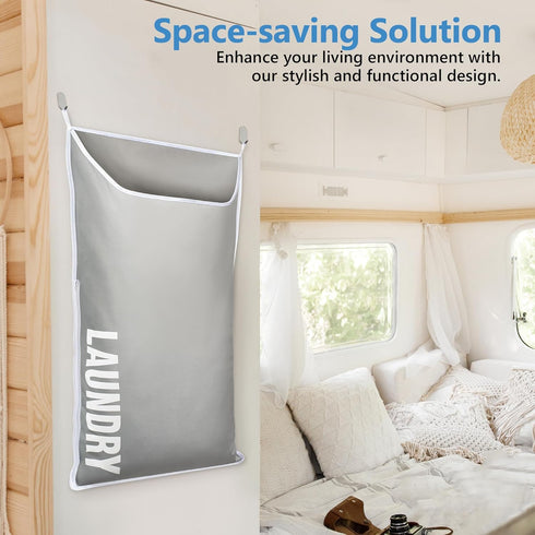 Hanging Laundry Hamper Bag, Space Saving Over the Door Storage for Dirty Clothes, Washable Organizer for Small Rooms