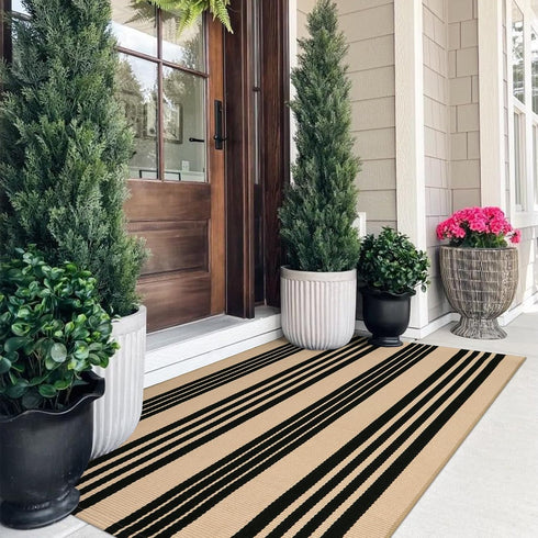OJIA Front Door Mat 24"x51", Machine Washable Porch Rug, Striped Entryway Rugs for Indoor Outdoor, Cotton Hand-Woven