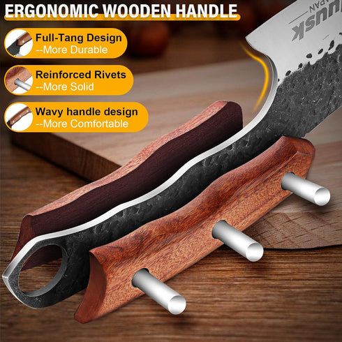 Huusk Butcher Knife | Heavy Duty Meat Cleaver with Sheath | Hand Forged Cooking Knife for Kitchen or BBQ