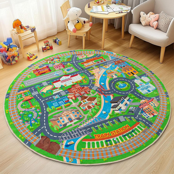Car Rug Play Mat for Kids Toy Cars, Road Traffic Playmat for