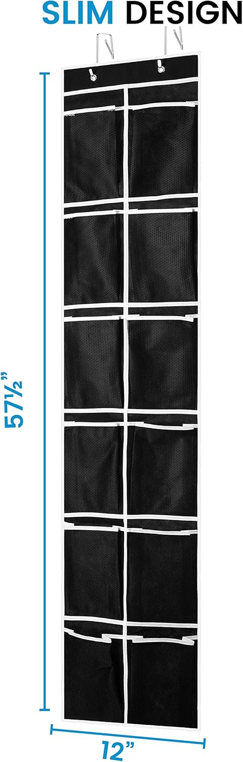ZOBER Over the Door Shoe Organizer - 12 Mesh Pockets, Space Saving Hanging Shoe Holder