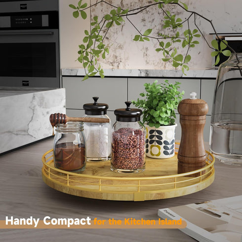 Farmhouse Oak 12" Lazy Susan Turntable Organizer for Cabinet, Round Wooden Storage for Dining Table, Kitchen, Home Decor