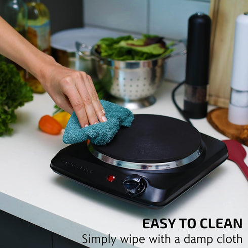 OVENTE Electric Countertop Single Burner, 1000W Cooktop with 7.25 Inch Cast Iron Hot Plate, Compact Cooking Stove,