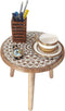 VANIYA CRAFTS Wooden Engraved Fold-able Round End Table/Side Table/Plant Stand/Stool for Living