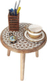 VANIYA CRAFTS Wooden Engraved Fold-able Round End Table/Side Table/Plant Stand/Stool for Living