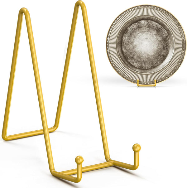 TR-LIFE 4 Pack 8 Inch Plate Holder Stands for Display, Large Gold Metal Picture Easel for Platter, Books, Photos