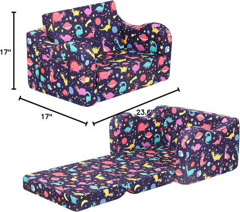 2-in-1 MOMCAYWEX Kids Sofa, Flip-Out Foam Couch, Foldable Soft Play Lounge Chair, Purple