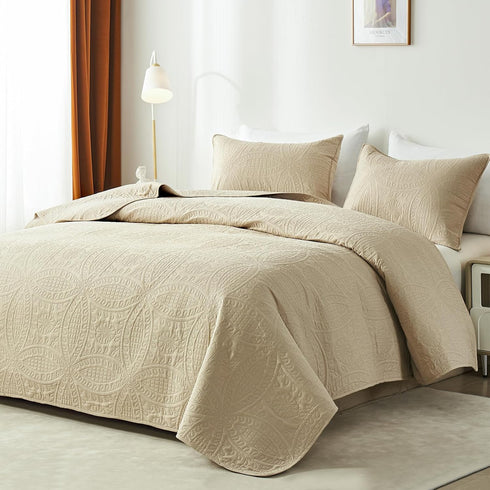 Set,Beige Set,Lightweight Seasons,3 Piece(1 Quilt,2 akkialla King Quilt Bedding Ultrasonic King/Cal King Quilt Soft