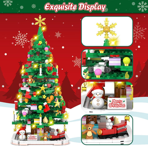Advent Calendar 2024 - Christmas Tree Building Toy Set with LED Light, 1102 Pieces