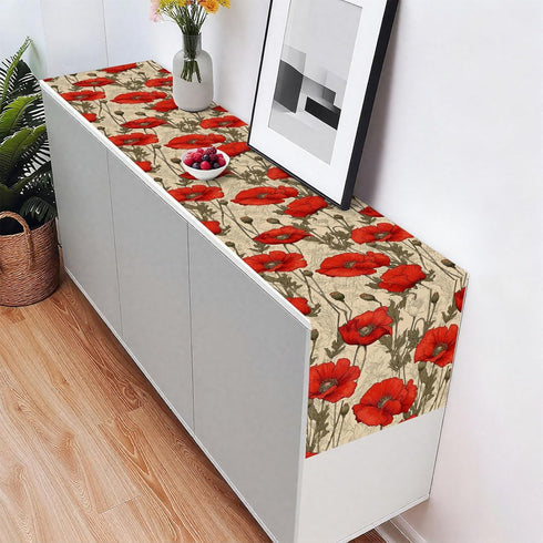 Decor(13x72 inch) Poppy Table Runner,Dining Decor for Kitchen Coffee Table Family Dinners Holiday Parties Wedding