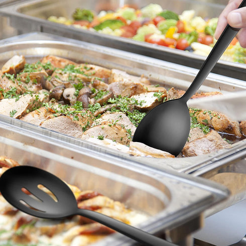 E-far 6-Piece Matte Black Serving Utensils Set, 8.7 Inch Stainless Steel Hostess Spoons and Forks