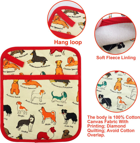Pot Holders Set of 2 - Heat Resistant 480? Kitchen Cotton with Dog Flower Print for Home Cooking & Baking