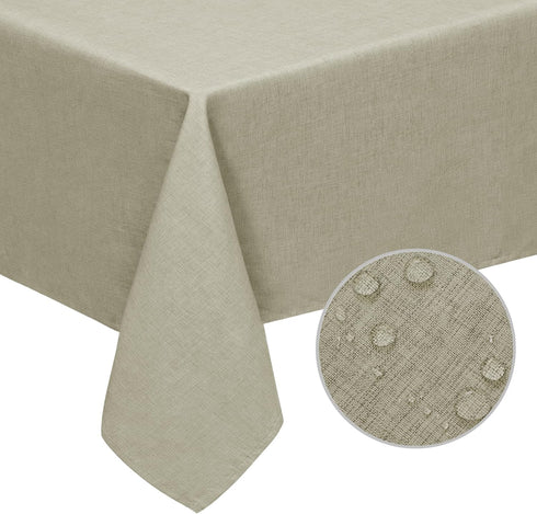 Easy-Going Faux Linen Waterproof Tablecloth, Stain Resistant Rectangle Fabric for Kitchen, Dining, Party, 60x84 in