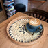 14" Terrekraft Large Rattan Serving Tray with Mother of Pearl, Round Coffee Table Tray Decor, Boho Decorative