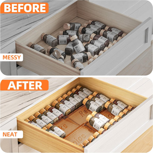 4 4 Pack 11'' 22'' PanPanPal Spice Drawer Organizer, Tier- Amber Acrylic Drawer Seasoning Organizer, Expandable From