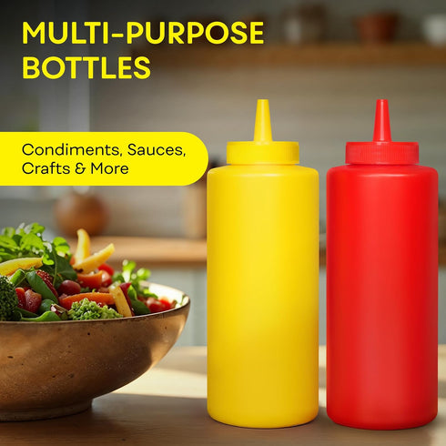 12 OZ 2 PACK BRIGHTFROM Condiment Squeeze Bottles, RED/YELLOW Empty Squirt Bottle with Wide Neck - Great for Ketchup