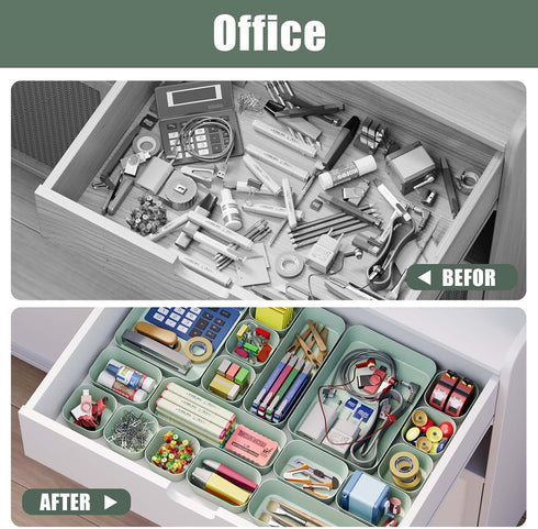 Plastic Drawer Organizers, 10 PCS Bathroom and Vanity Organizer Bins, Green Makeup Storage for Bedroom, Kitchen, Office
