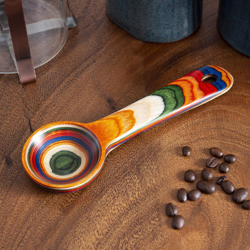 Baltique Marrakesh Collection Wooden Coffee Scoop, Colorful Birch Wood Reusable Scoop for Ground Coffee, Protein Powder