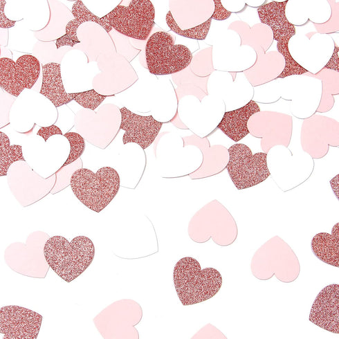 300pcs Rose-Gold Pink White Heart Confetti - Glitter Paper Decor for Valentines, Mothers Day, Engagement, Wedding, Baby