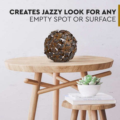 Everydecor Metal Decorative Sphere for Home Decor - Antique Brown Shelf Spheres for Living Room, Bedroom