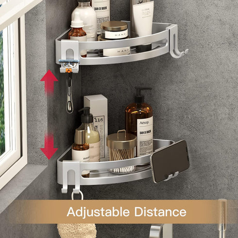 2 Pack VOLPONE Shower Corner Shelf Caddy shower Organizer No Drill (adhesive mounting, no suction cup) Shower Storage