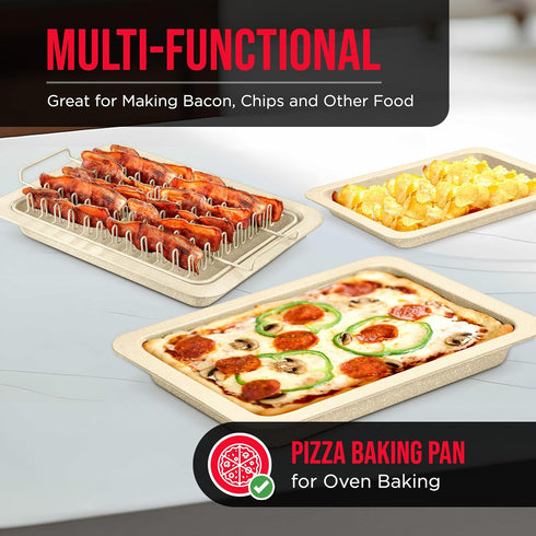 Bacon Tray - 2-Piece Set, Durable Non-Stick Cooking Tray for Bacon, White Stone Tray and Carbon Steel