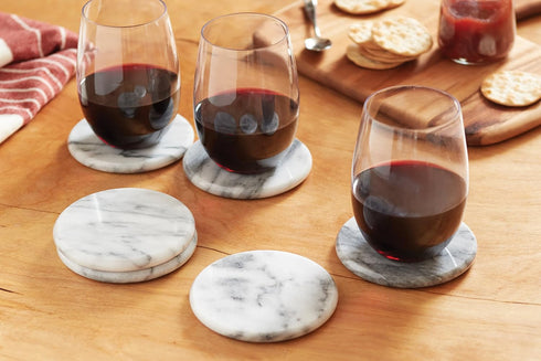 Fox Run Natural White Polished Marble Stone Coasters, Set of 6