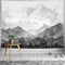 kampdream Mountain Forest Tapestry, Misty Foggy Black and White Tree Landscape Watercolor Art Wall Tapestries for