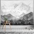 kampdream Mountain Forest Tapestry, Misty Foggy Black and White Tree Landscape Watercolor Art Wall Tapestries for