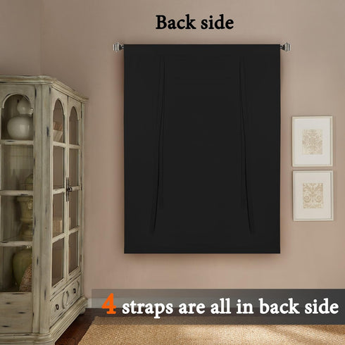 H.VERSAILTEX Adjustable Tie Up Shade/Blackout Curtain for Bathroom Windows, Jet Black, 42" x 63"
