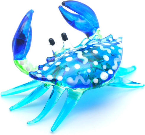 WitnyStore Tiny 2" Long Blue White Dots Crab Figurine - Miniature Hand