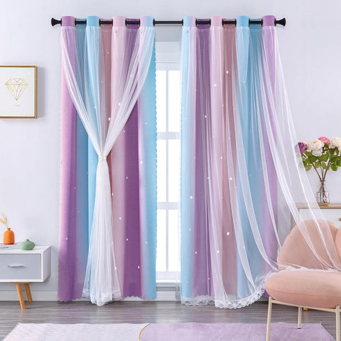 XiDi Curtains for Girls Bedroom Decor 2 Panels Set Kids Rainbow Blackout
