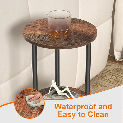 GHIMIGN 11.8'D 3-Tier Round Drink Table - Small Side Table with Wood Legs, End Table for Small Space, Balcony & Office