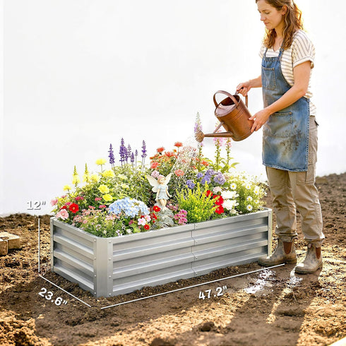 4' 2' 1' Outsunny Galvanized Raised Garden Bed, x x Metal Planter Box, for Growing Vegetables, Flowers, Herbs