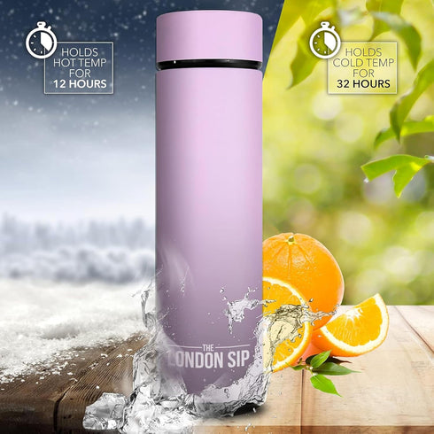 London Sip Multi-Purpose Travel Mug and Tumbler - Hot and Cold Double Wall Stainless Steel Thermos, Gentle Lilac