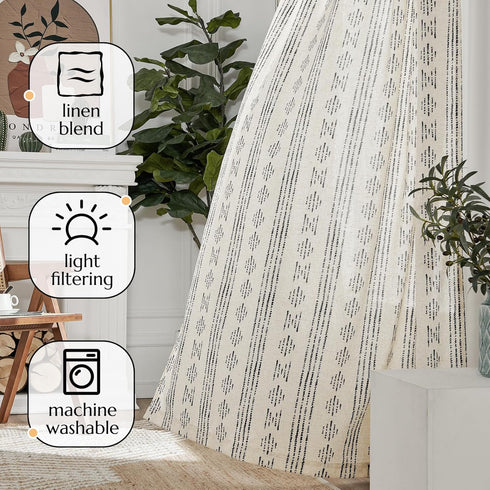 jinchan 84 Inch 2 Boho Stripe Curtains for Living Room Farmhouse Linen Curtains Length Panels for Bedroom Geometric