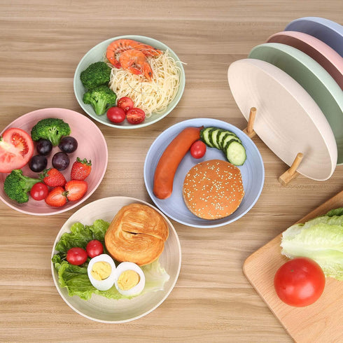 LuckyZone 7.8 Inches Unbreakable Wheat Straw Plates - Reusable Plate Set, Dishwasher & Microwave Safe