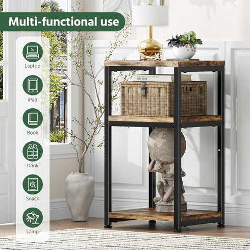 3 Simple Trending Side Table, End Table Night Stand, Tiers Shelf for Living Room, Rustic Brown