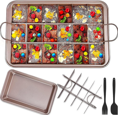 Non Stick Brownie Pan with Dividers, 18 Pre-slice Carbon Steel Bakeware Tray for Baking Cake, Muffin