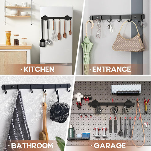 Magnetic Utensil Holder For Fridge, Heavy Duty Magnetic Coat Rack For Metal Door, Magnetic BBQ Tool Rack, Strong Magnet Bar With 6 Hooks Storage Hanger Hanging Kitchen Utensil, Coat, Towel, Grill Tool by Laowu
