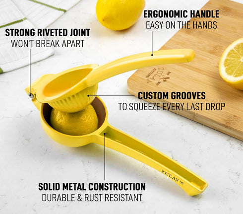 Zulay Kitchen Metal Lemon Squeezer - Handheld Citrus Juicer for Extracting the Most Juice Possible