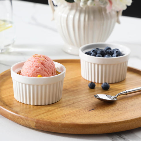 MALACASA Ramekins, 4 oz Oven Safe Porcelain Creme Brulee Cups, Set of 6 White Baking Bowls