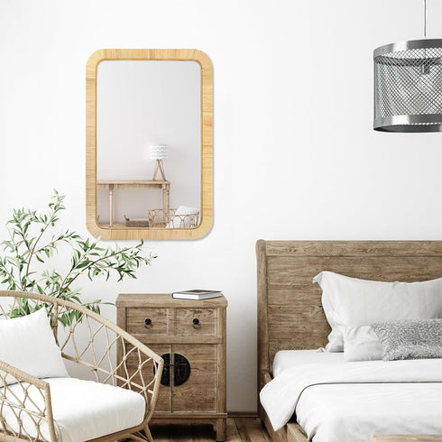 30'' 20" PERFNIQUE Rattan Mirror, x Rectangle Boho Bathroom Mirror, Decorative Wall Nursery Decor, Rustic Farmhouse