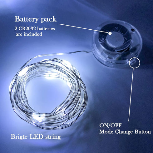 Twinkle Fairy Lights Battery Powered 20 LED on 7.2feet Silvery Copper Wire for DIY Wedding Party Decor (Cool White)