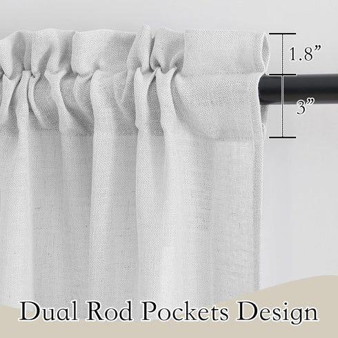 RYB HOME Semi Sheer Valance Curtains, 36 x 63 inches, 2 Panels, Dove Grey, Linen Texture Wave Fabric for Light