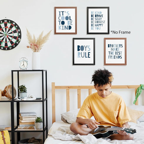 4pcs 8x10 Inches Brothers Make The Best Friends Boys Rules Affirmations Poster Prints for Home Boys Room Playroom