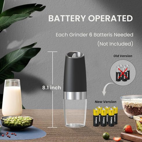 BELRIGO Set Set, 6 2 Pack Battery Operated Salt And Pepper Grinder with LED Light, Automatic Electric Gravity Salt